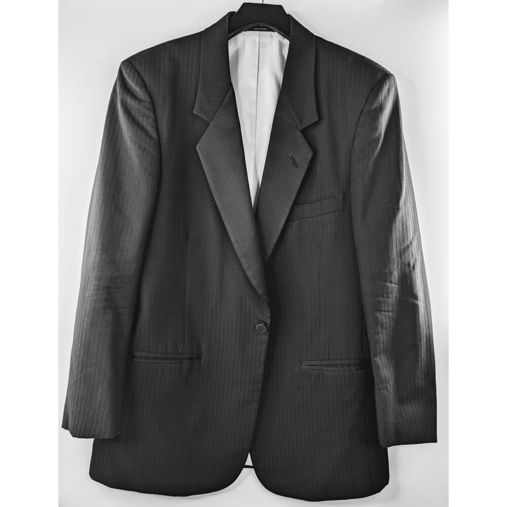 PIERRE CARDIN MENS TUXEDO JACKET Black Tonal Striped  44L 1 Button NYE Christmas
